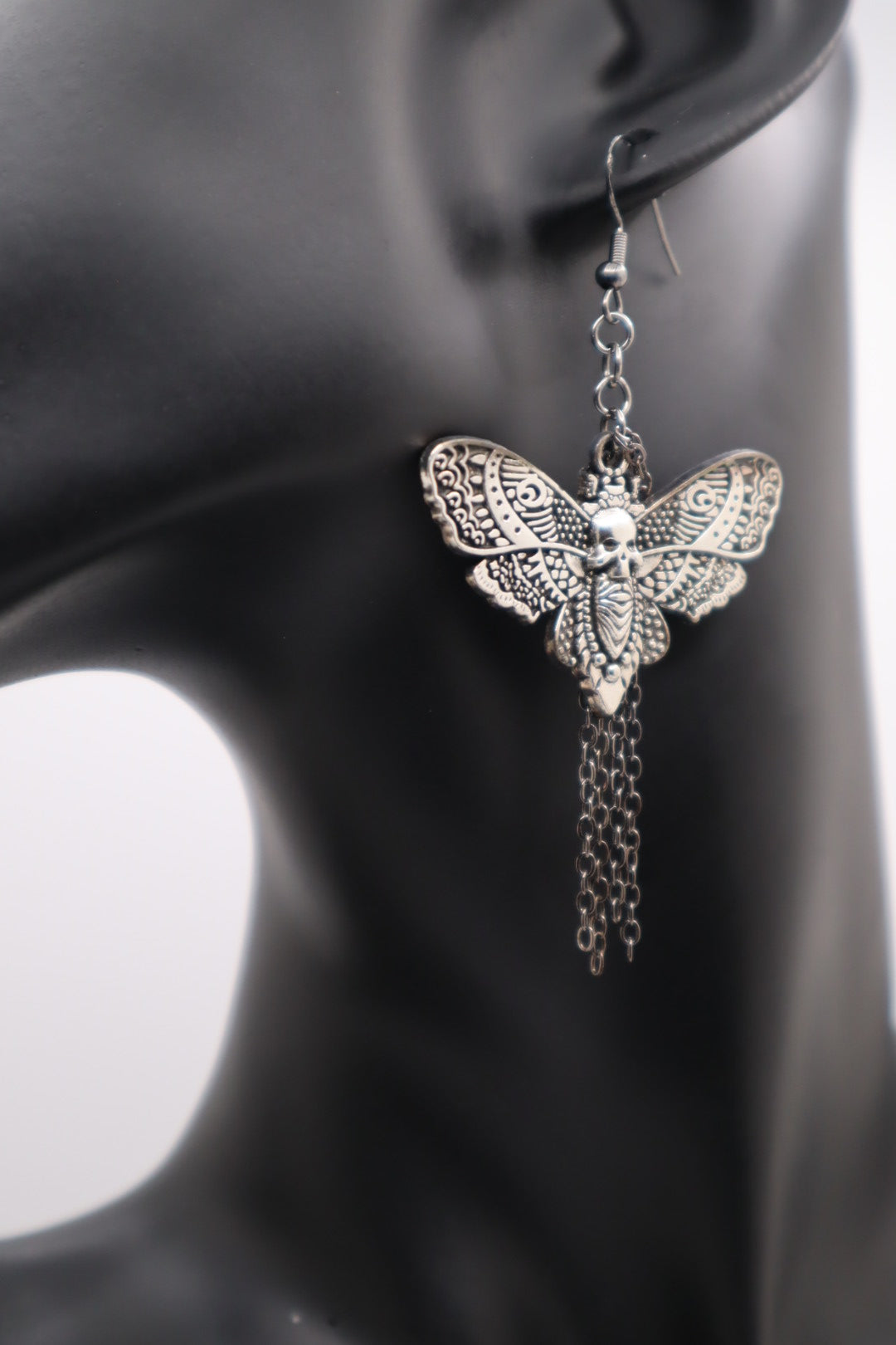 Hello Clarice, Large Death's Head Moth and Chains Earrings