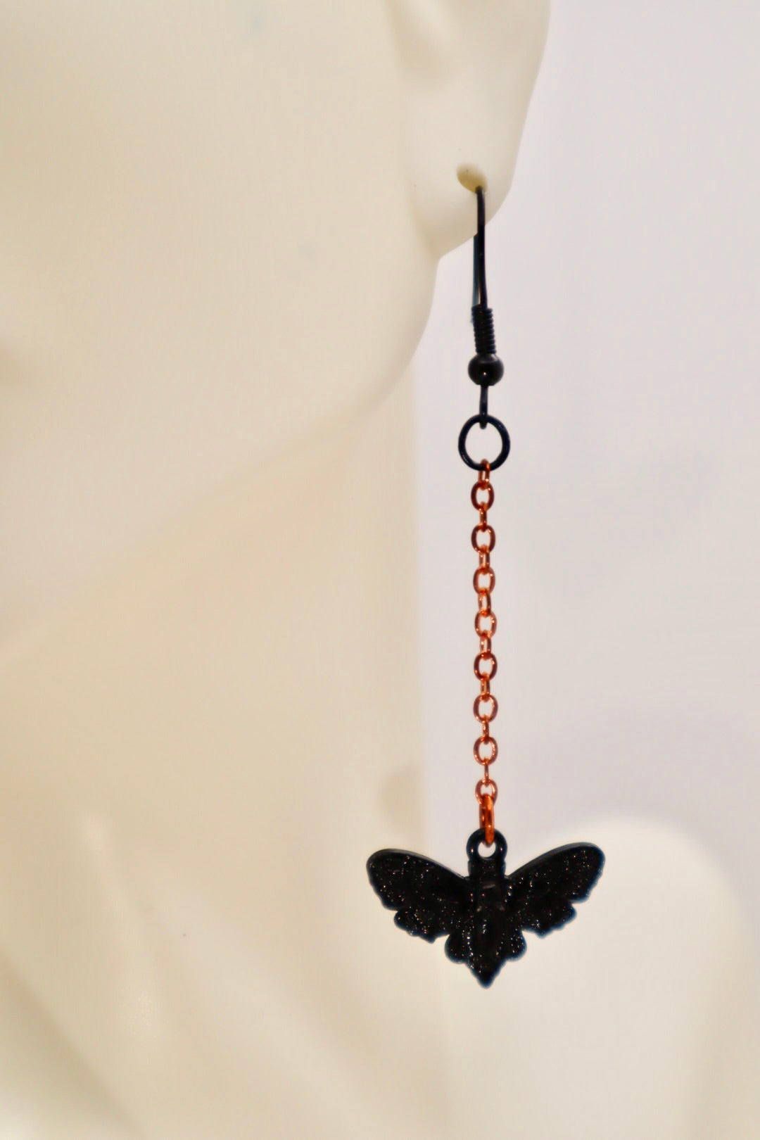 Black and Rose Gold Death's Head Moth Dangle Earrings