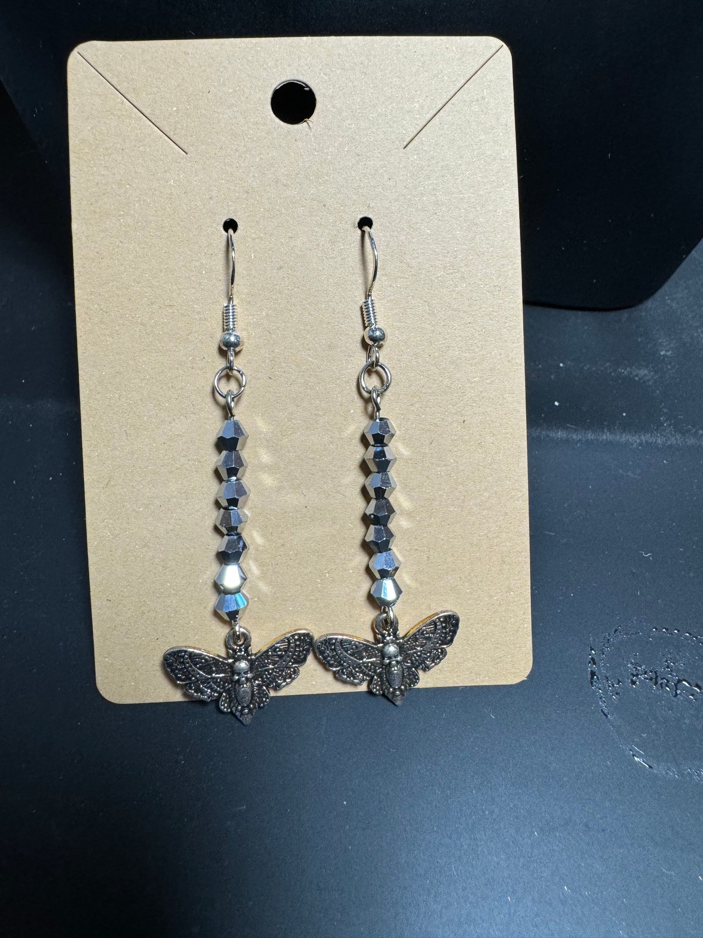 Silver Death's Head Moth Horror Movie Dangle Earrings