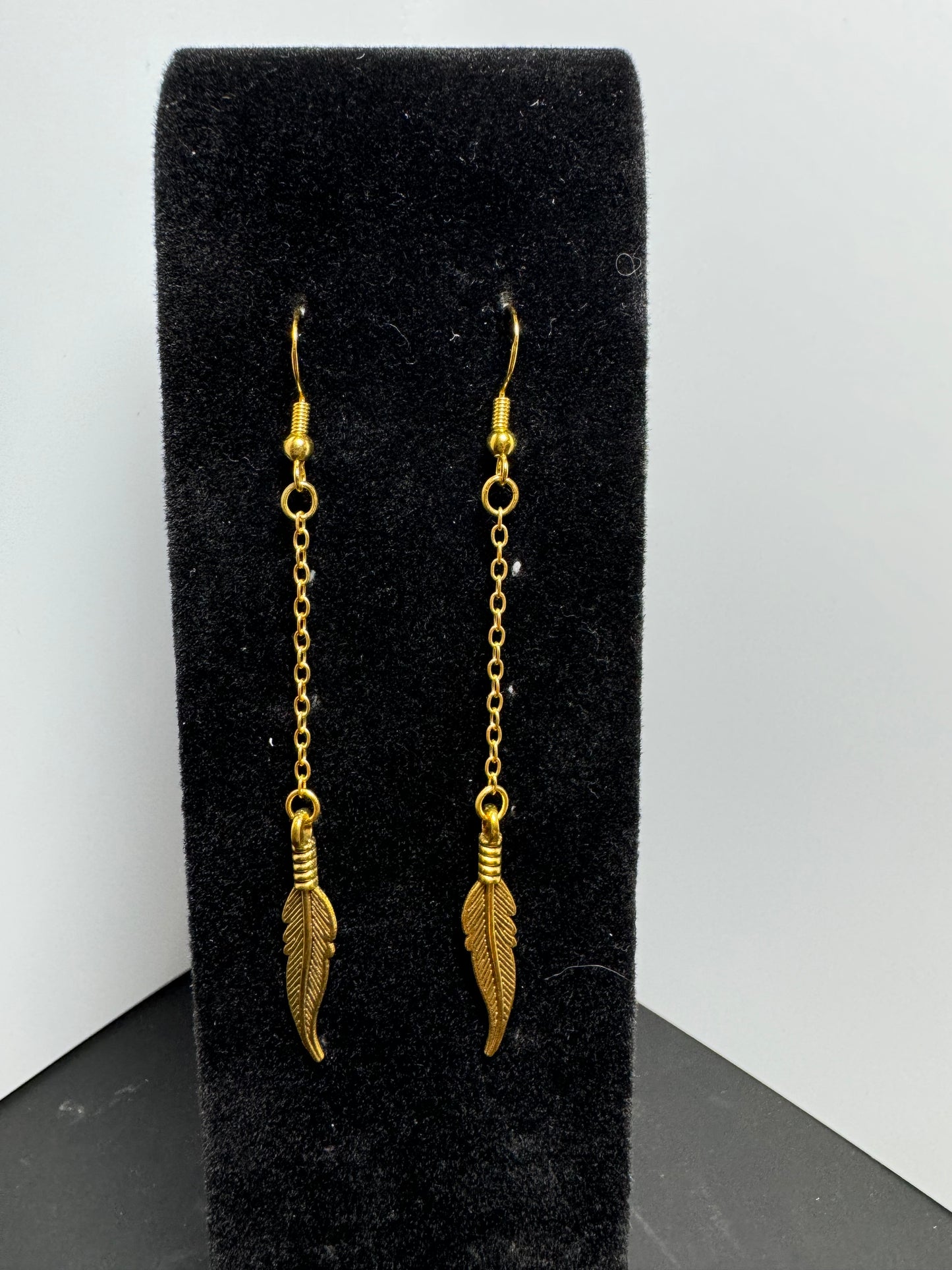 Golden Feather Dangle Earrings