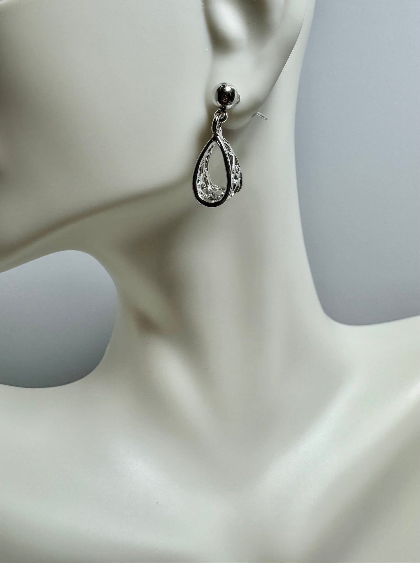 Small Silver Filigree Stud Dangle Earrings