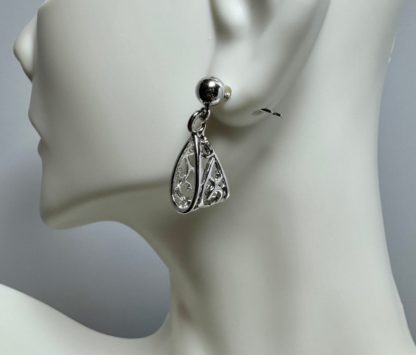 Small Silver Filigree Stud Dangle Earrings