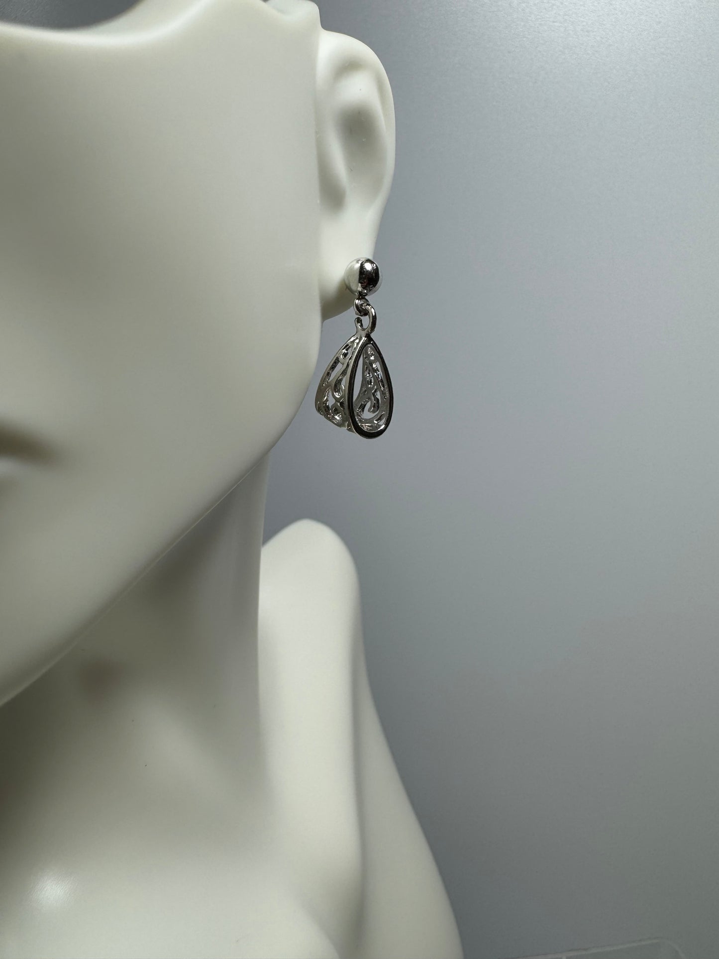 Small Silver Filigree Stud Dangle Earrings