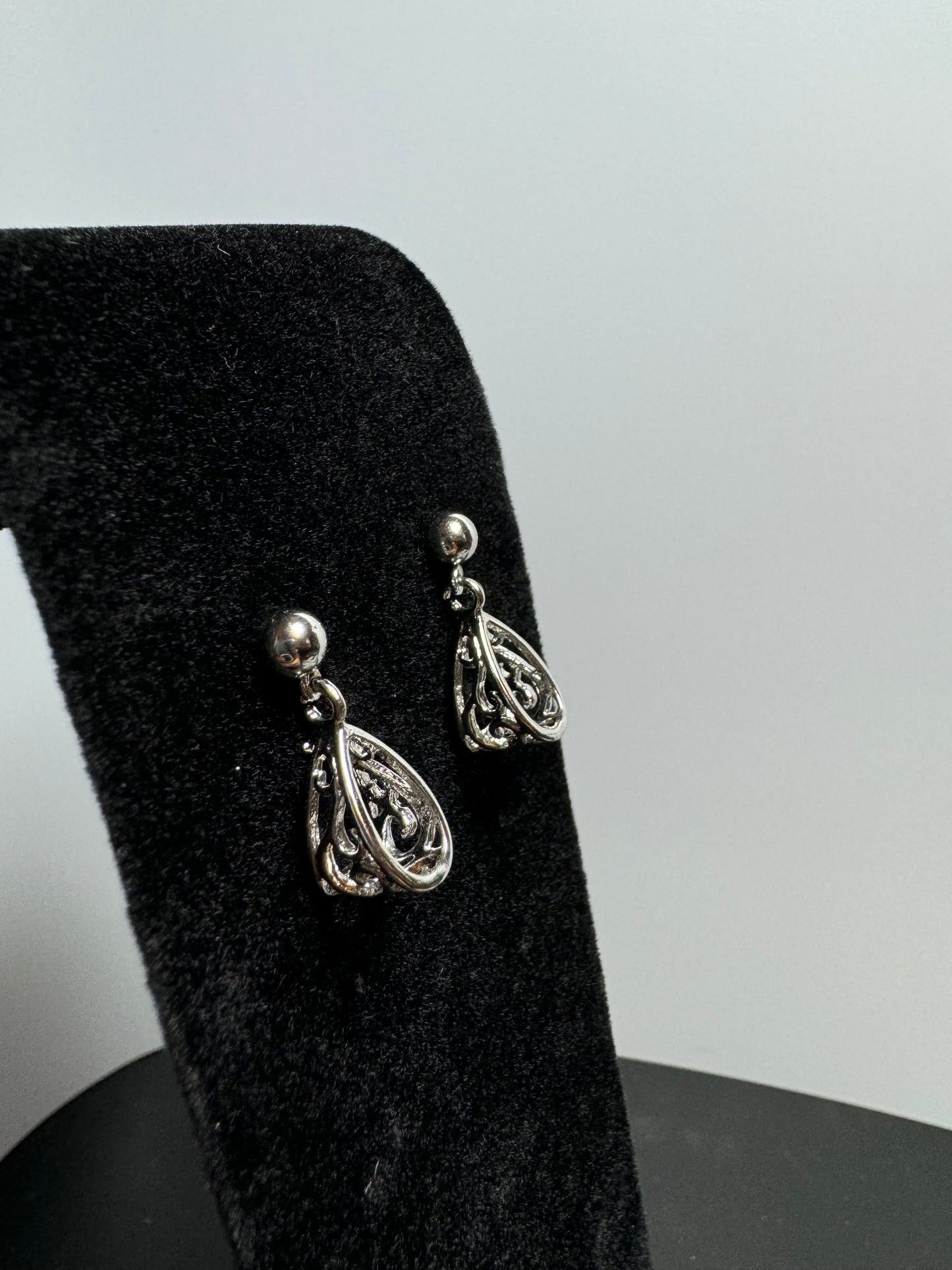 Small Silver Filigree Stud Dangle Earrings