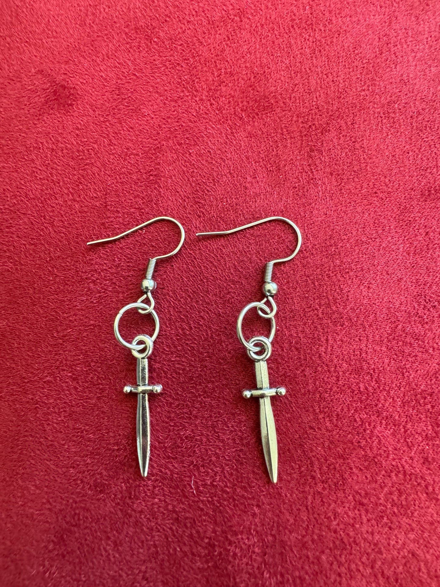 Silver Gothic Dagger Dangle Earrings