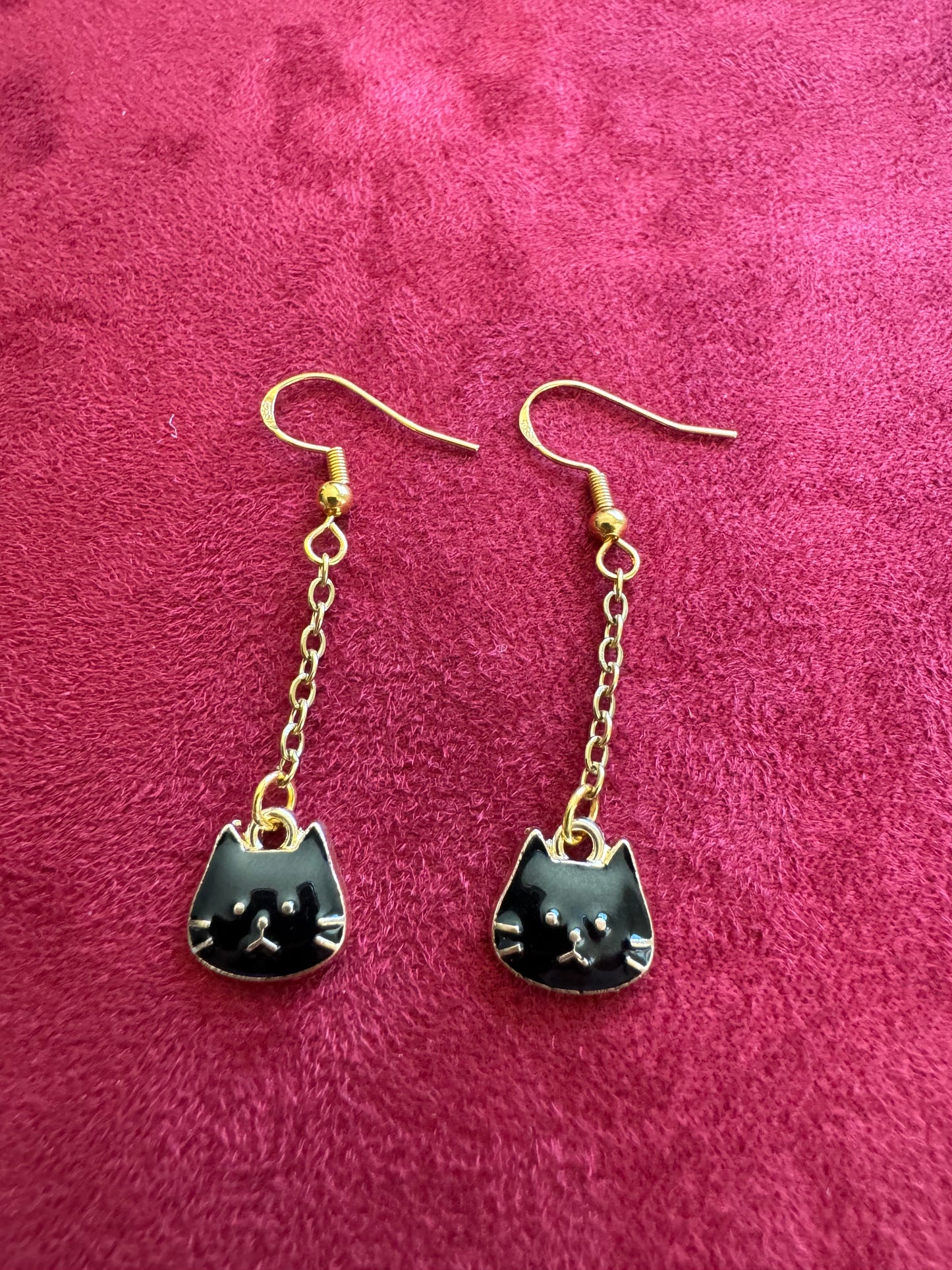 Black Cat Gold Dangle Earrings