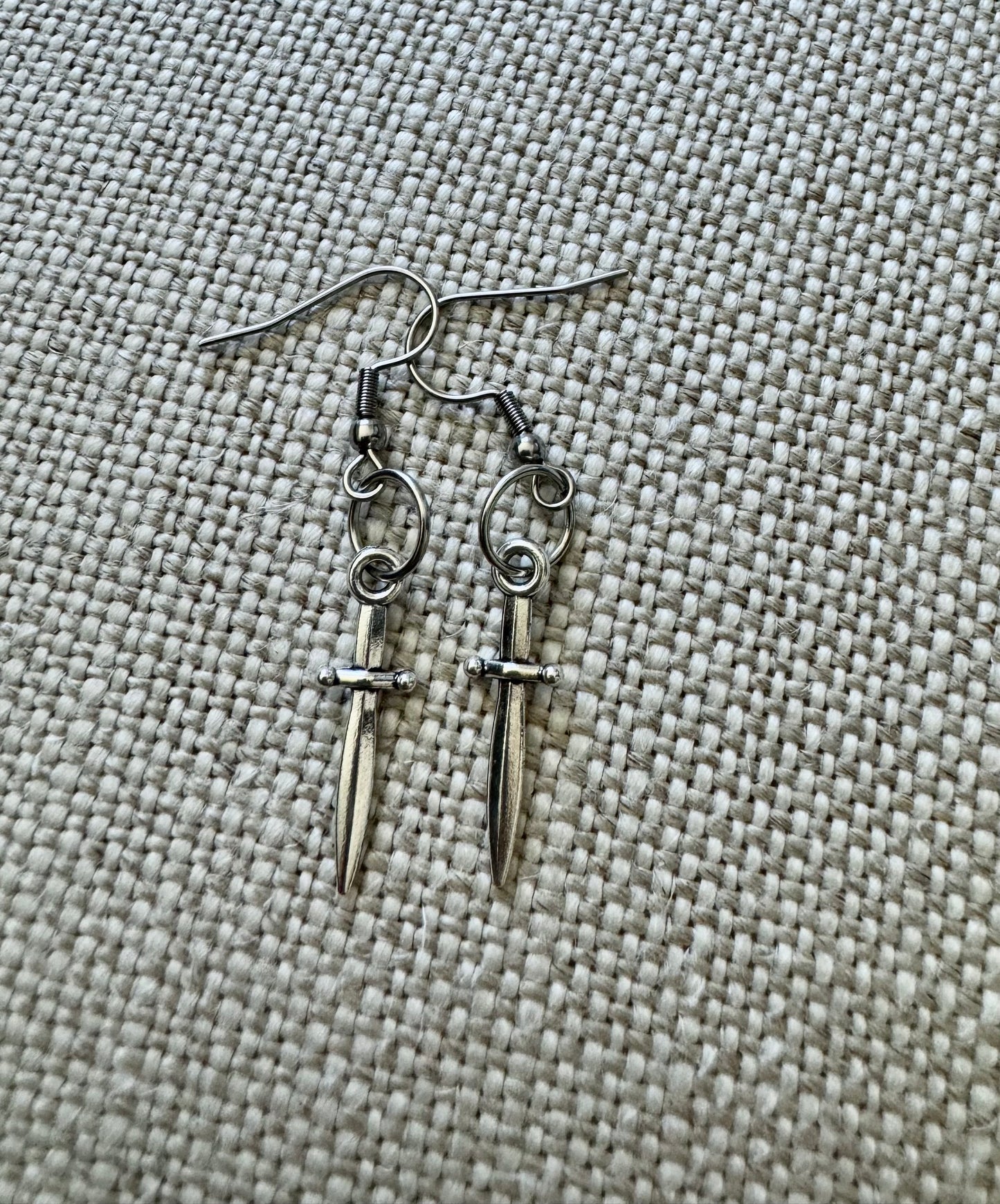 Silver Gothic Dagger Dangle Earrings