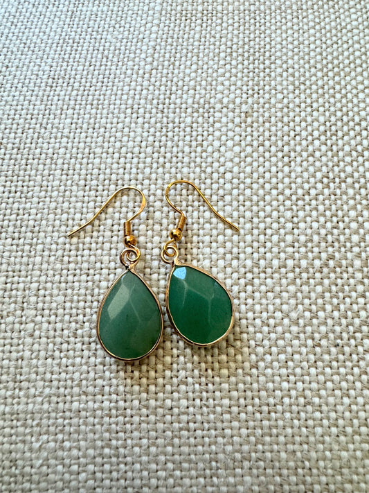 Green Aventurine Gemstone, Teardrop Pendant Earrings