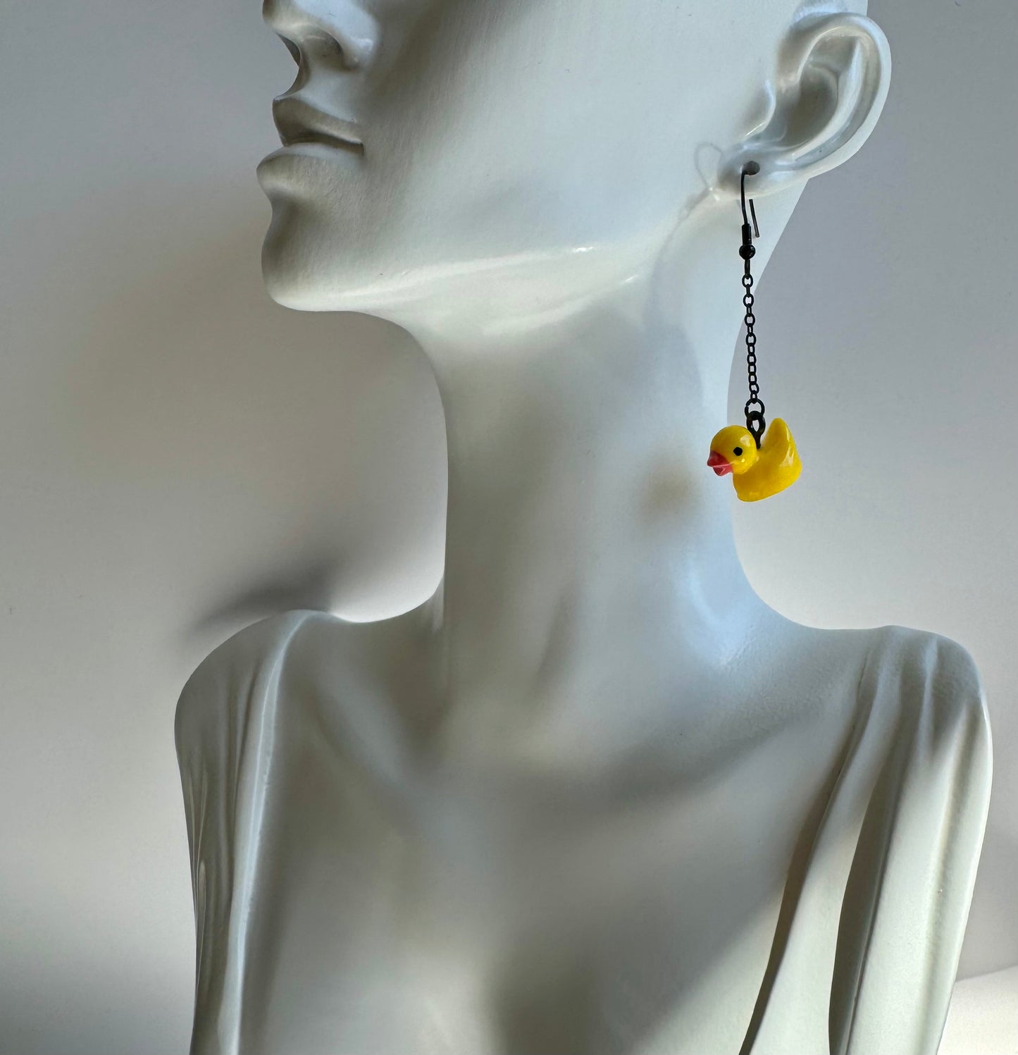 Rubber Ducky Yellow and Black Acrylic Dangle Earrings