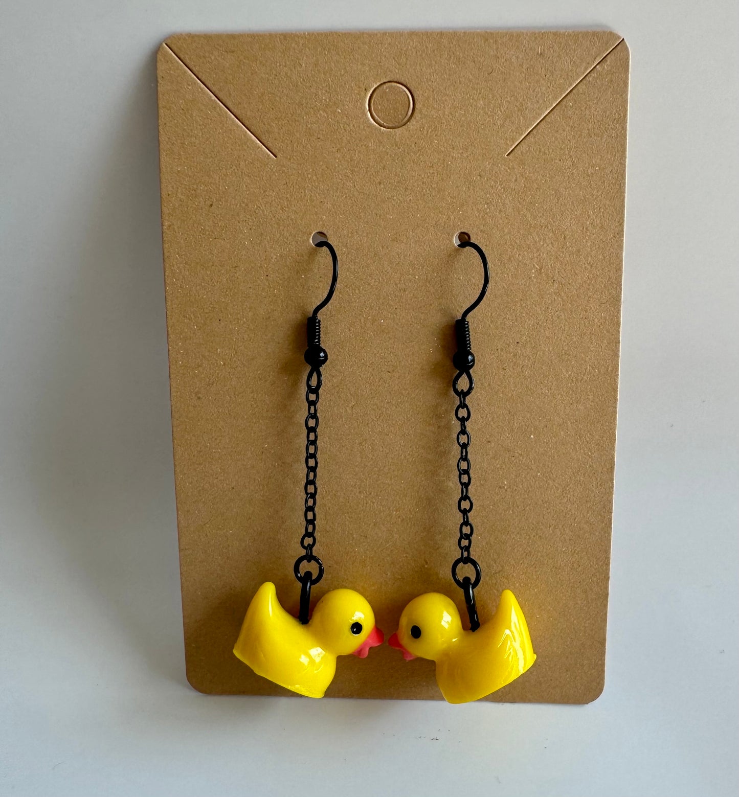 Rubber Ducky Yellow and Black Acrylic Dangle Earrings