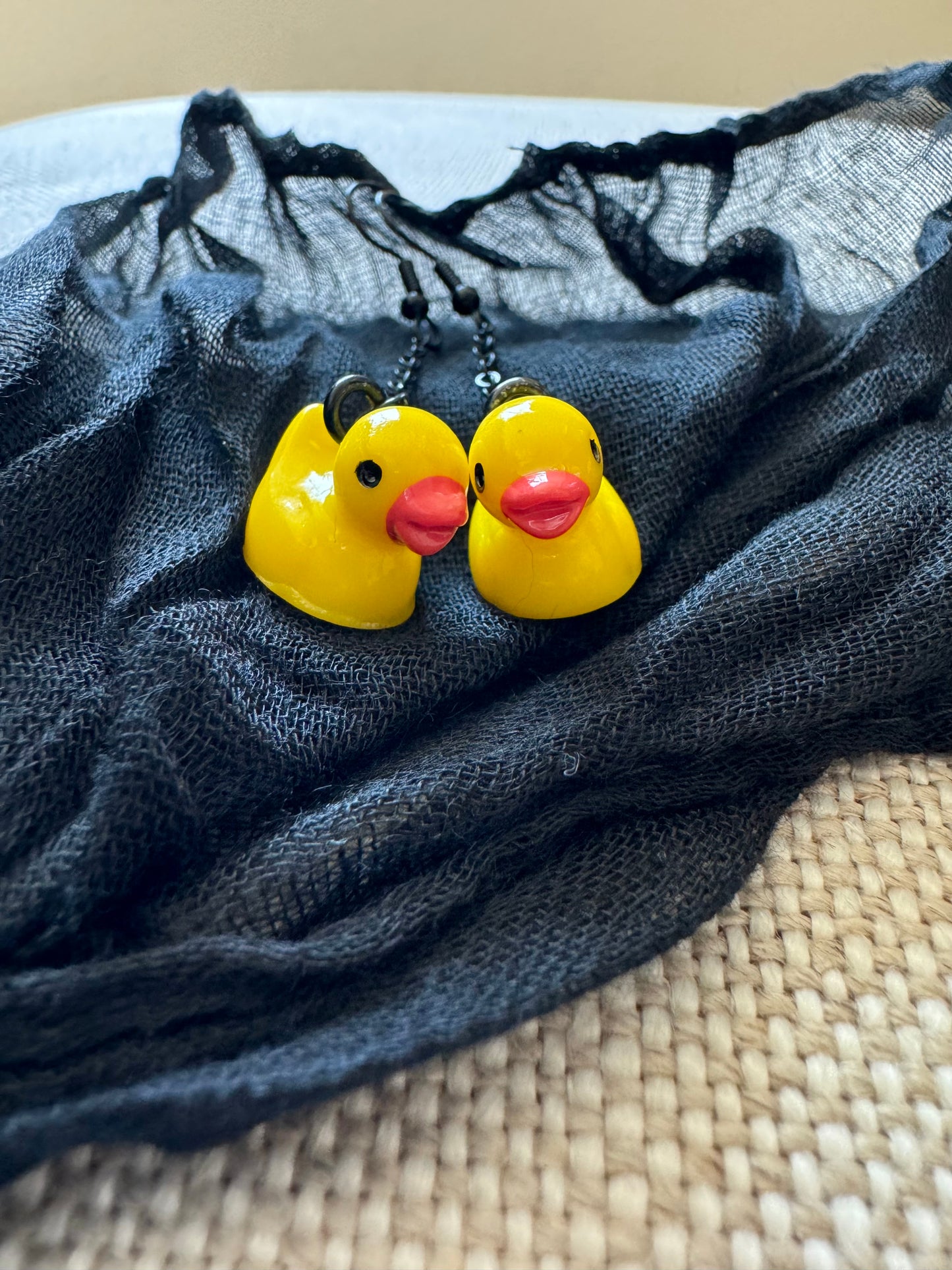 Rubber Ducky Yellow and Black Acrylic Dangle Earrings