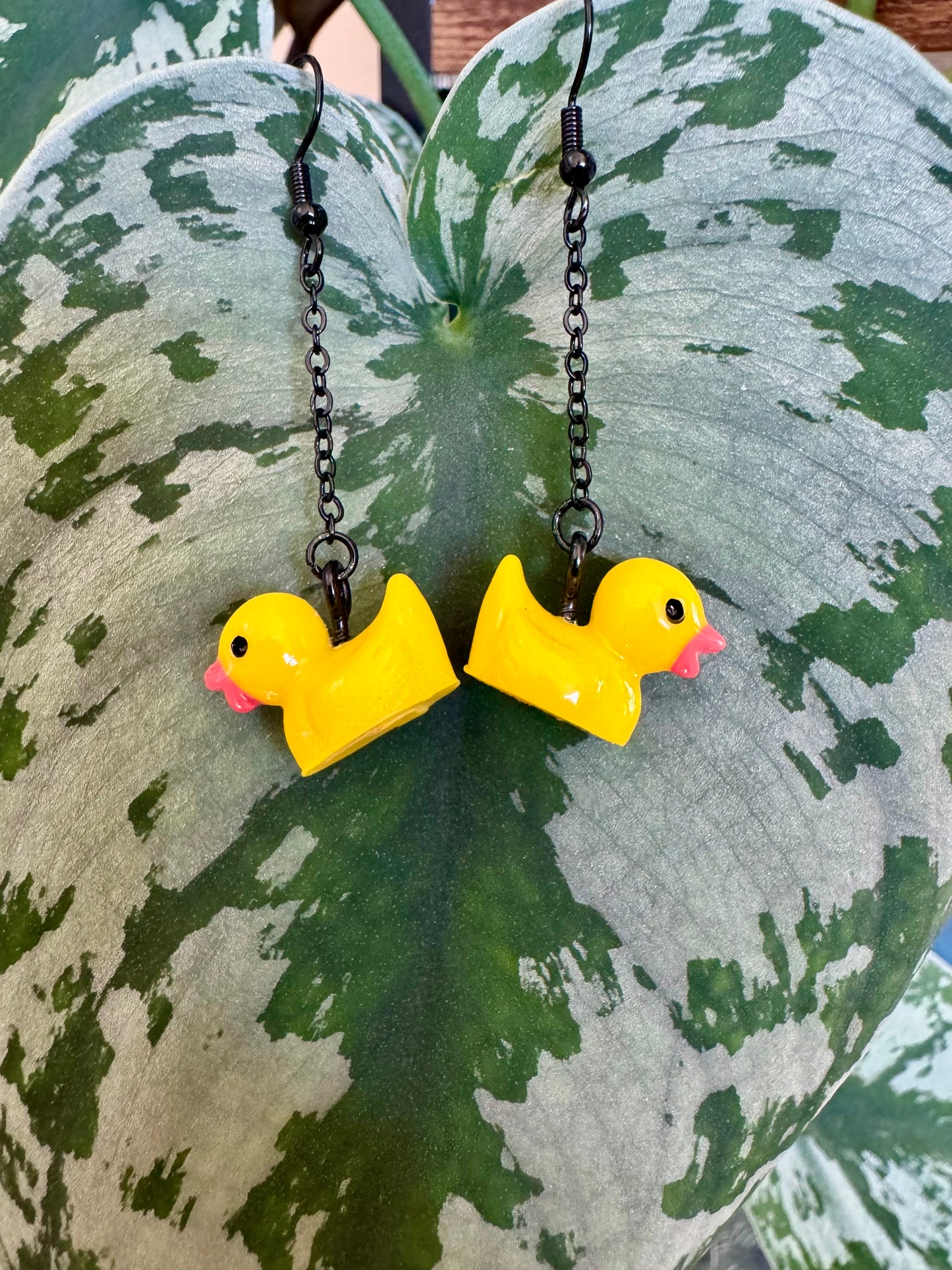 Rubber Ducky Yellow and Black Acrylic Dangle Earrings