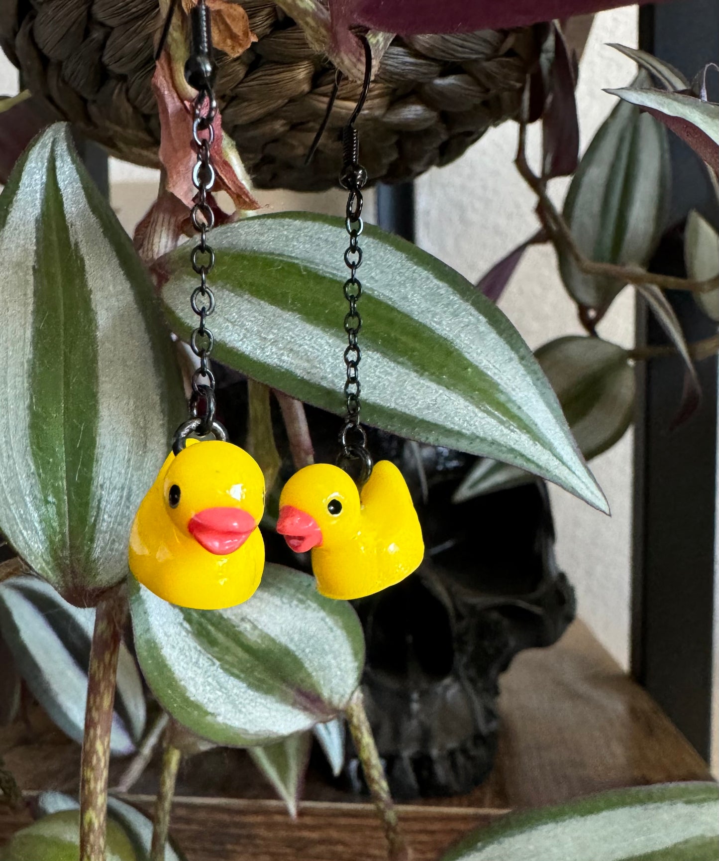 Rubber Ducky Yellow and Black Acrylic Dangle Earrings