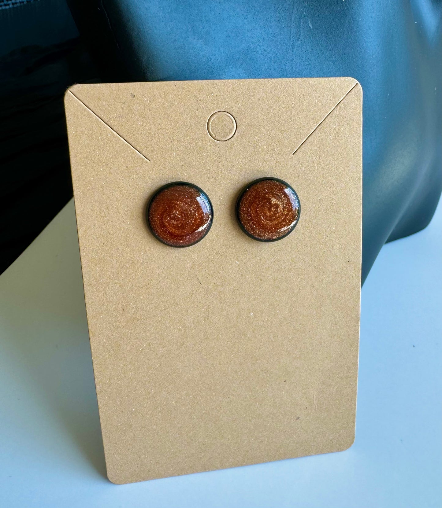 Sparkle Bronze Acrylic Round Stud Earrings