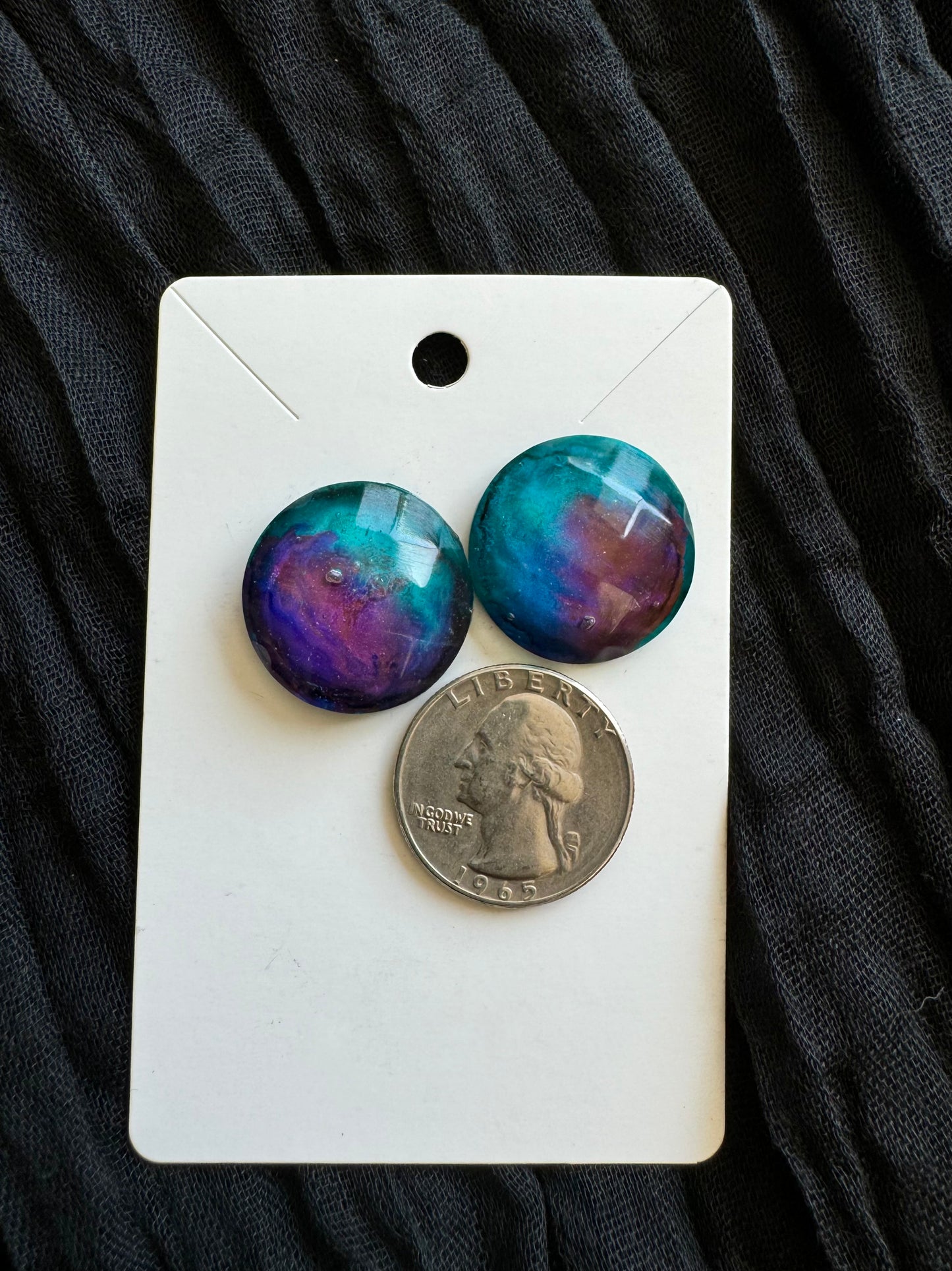 Large Multicolor Boho Acrylic Round Stud Earrings, Blue and Purple