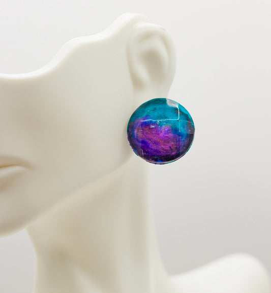 Large Multicolor Boho Acrylic Round Stud Earrings, Blue and Purple