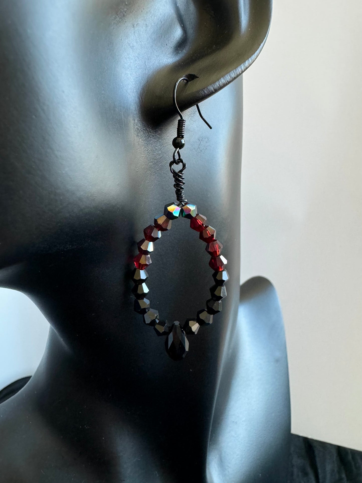 Glass Bead Marquise Hoop Dangle Earrings