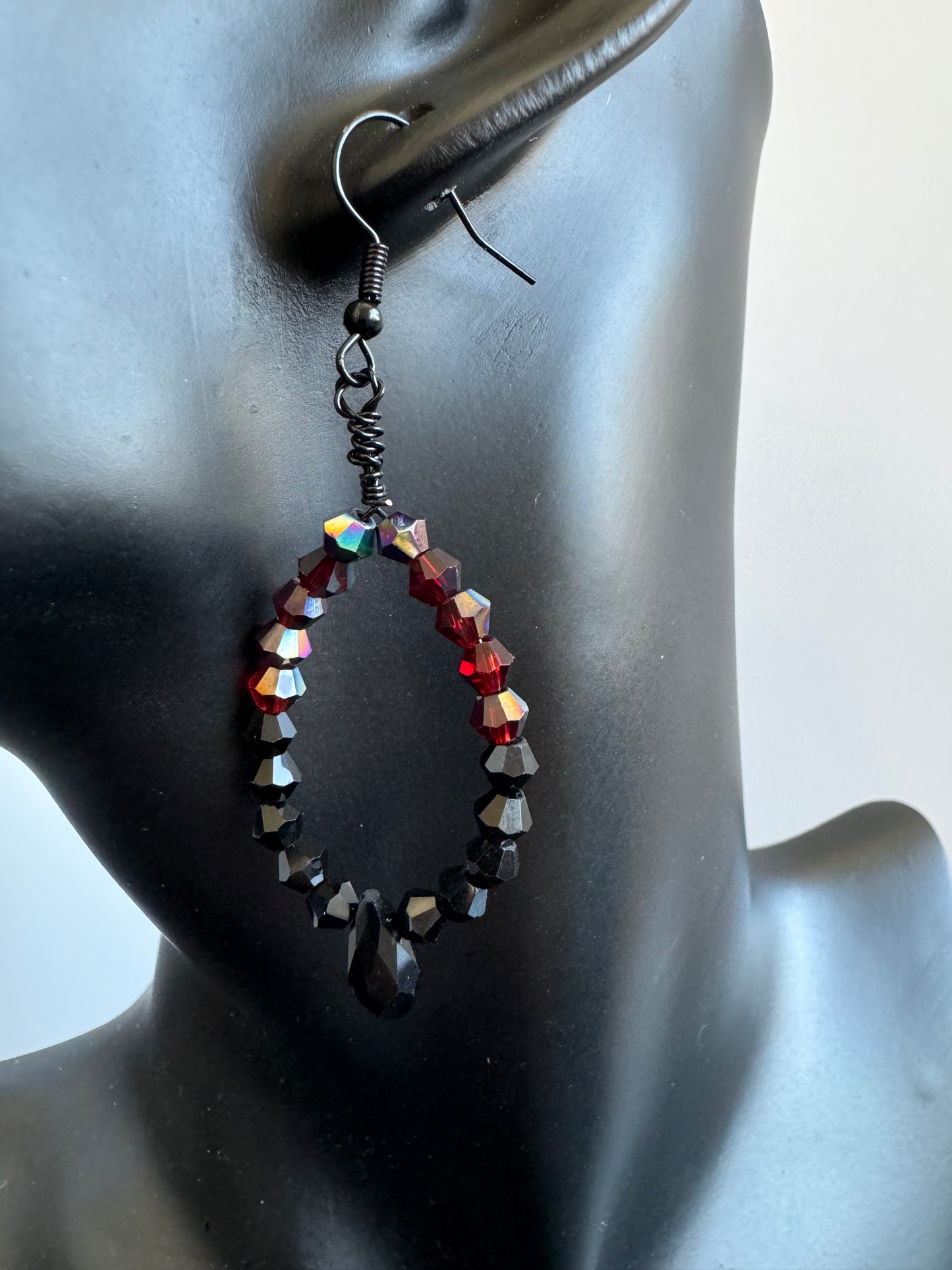 Glass Bead Marquise Hoop Dangle Earrings