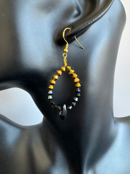 Glass Bead Marquise Hoop Dangle Earrings