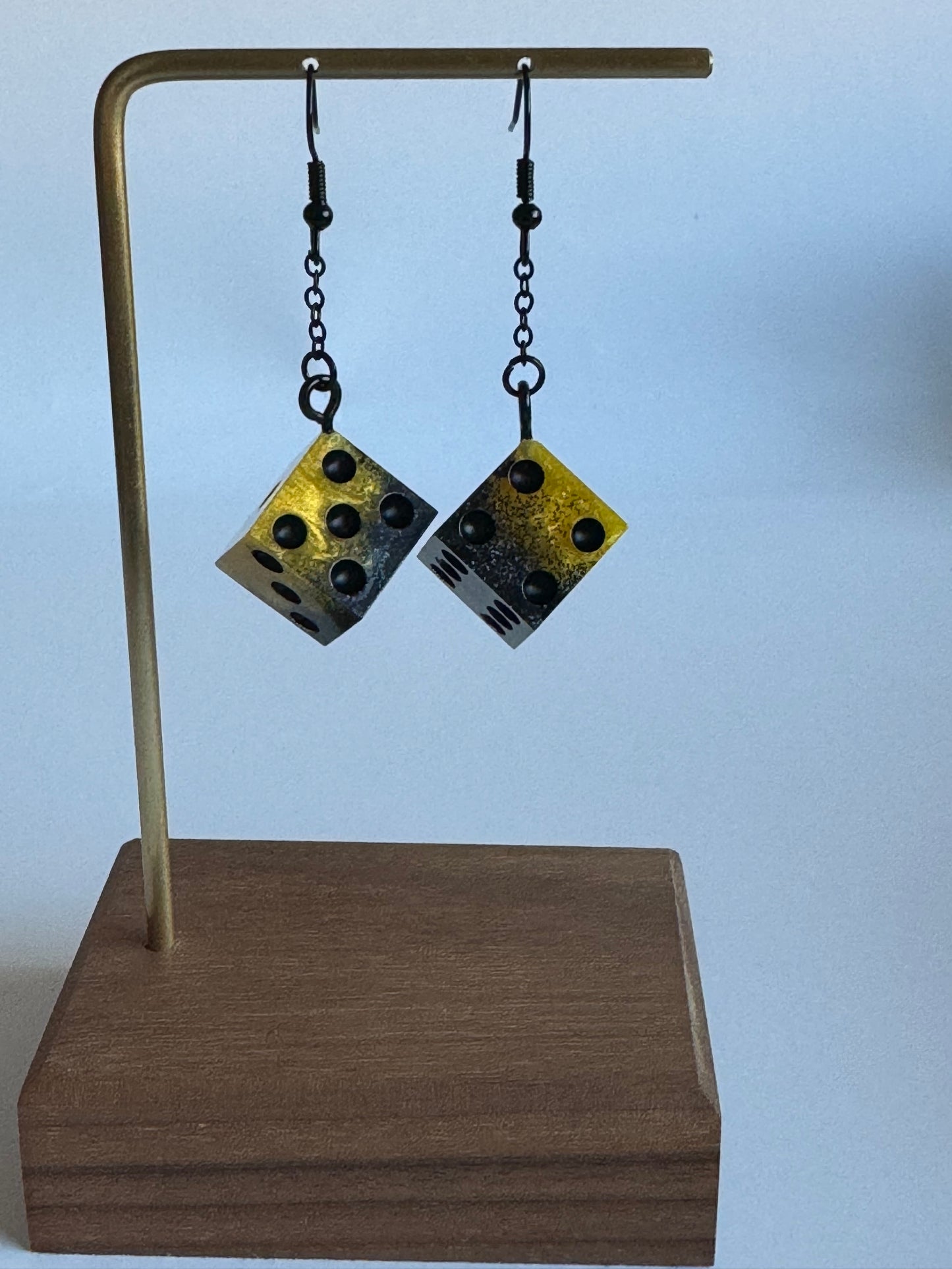 Yellow and Black Glitter D6 Dice Dangle Earrings