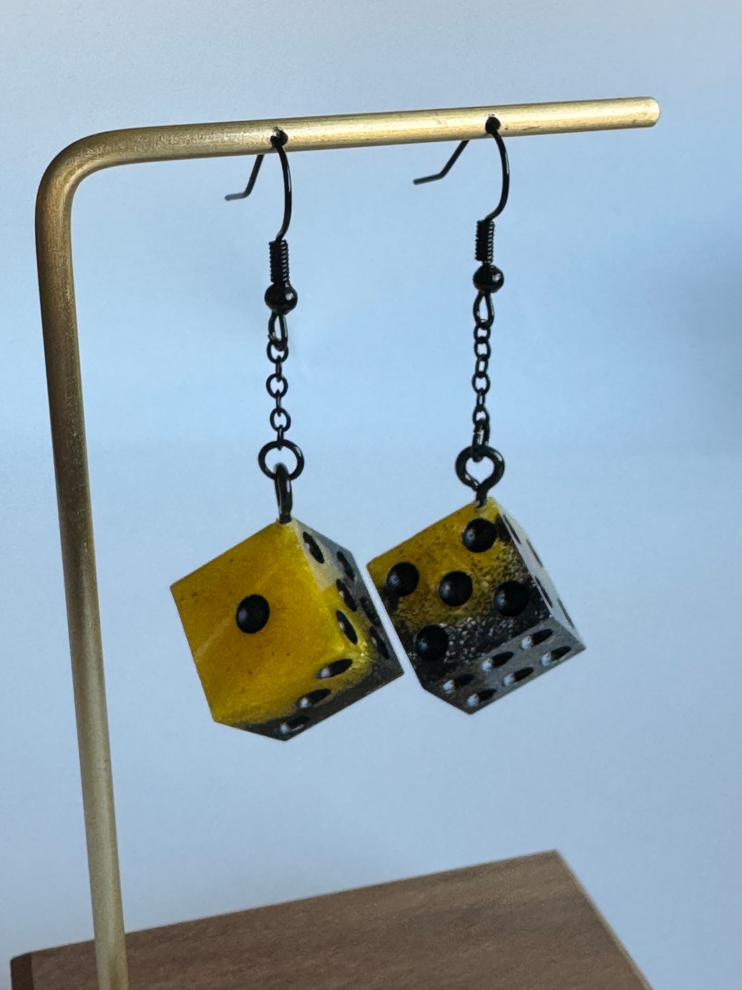 Yellow and Black Glitter D6 Dice Dangle Earrings