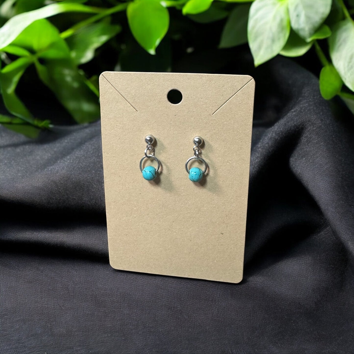 Small Silver With Turquoise Bead Dangle Stud Earrings