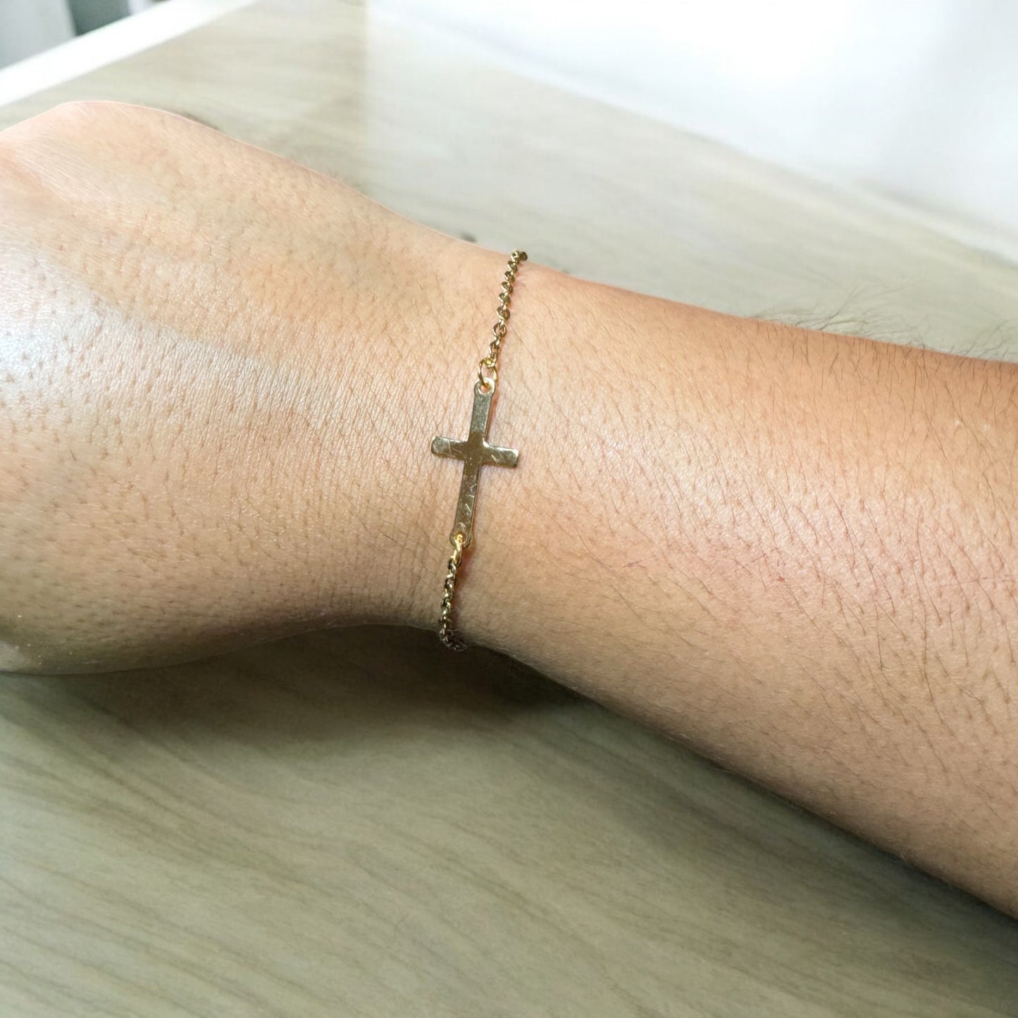 Dainty Minimalist Gold Chain Cross Bracelet