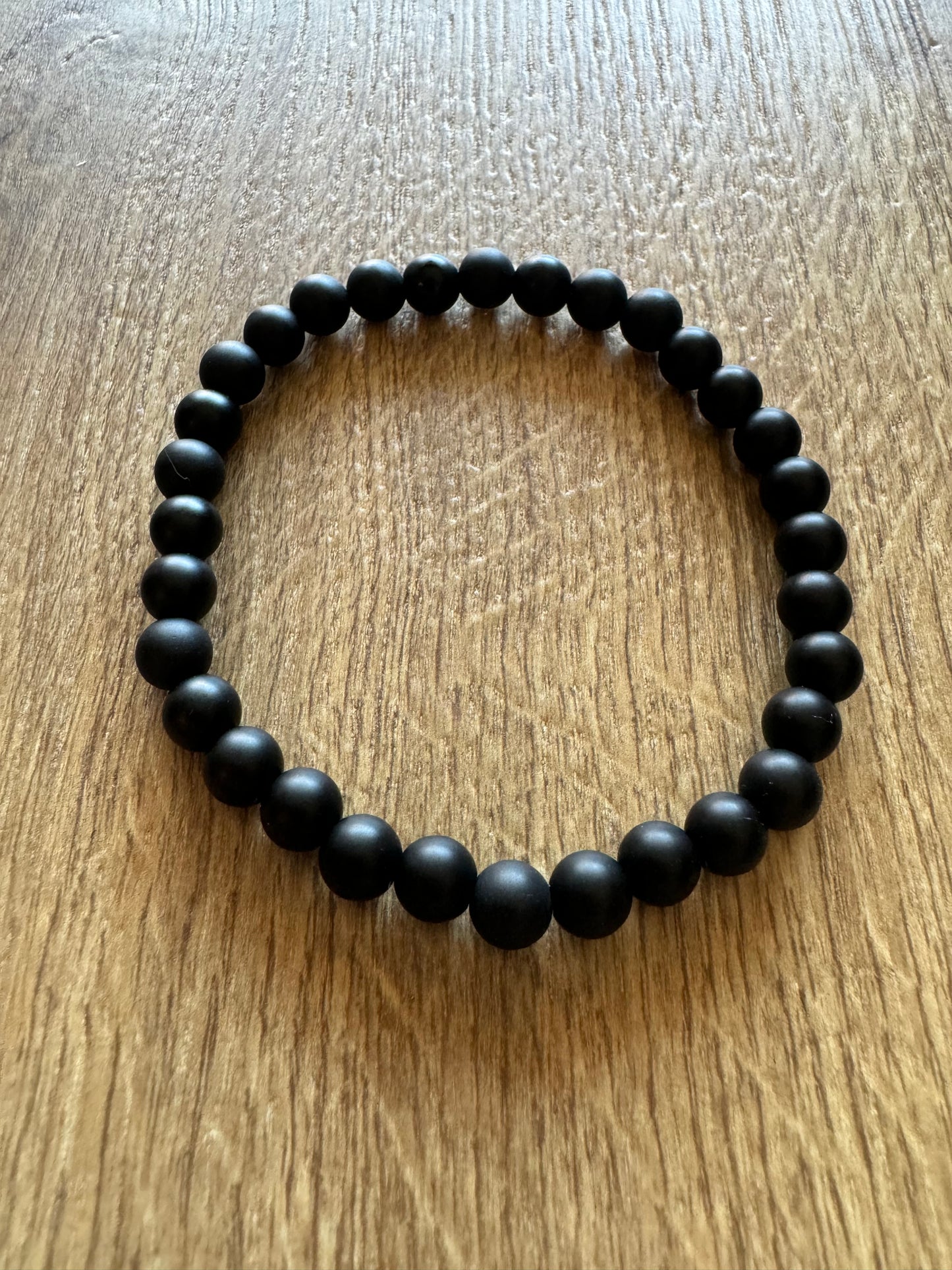 7 Inch Matte Black Onyx Bead Stretch Bracelet