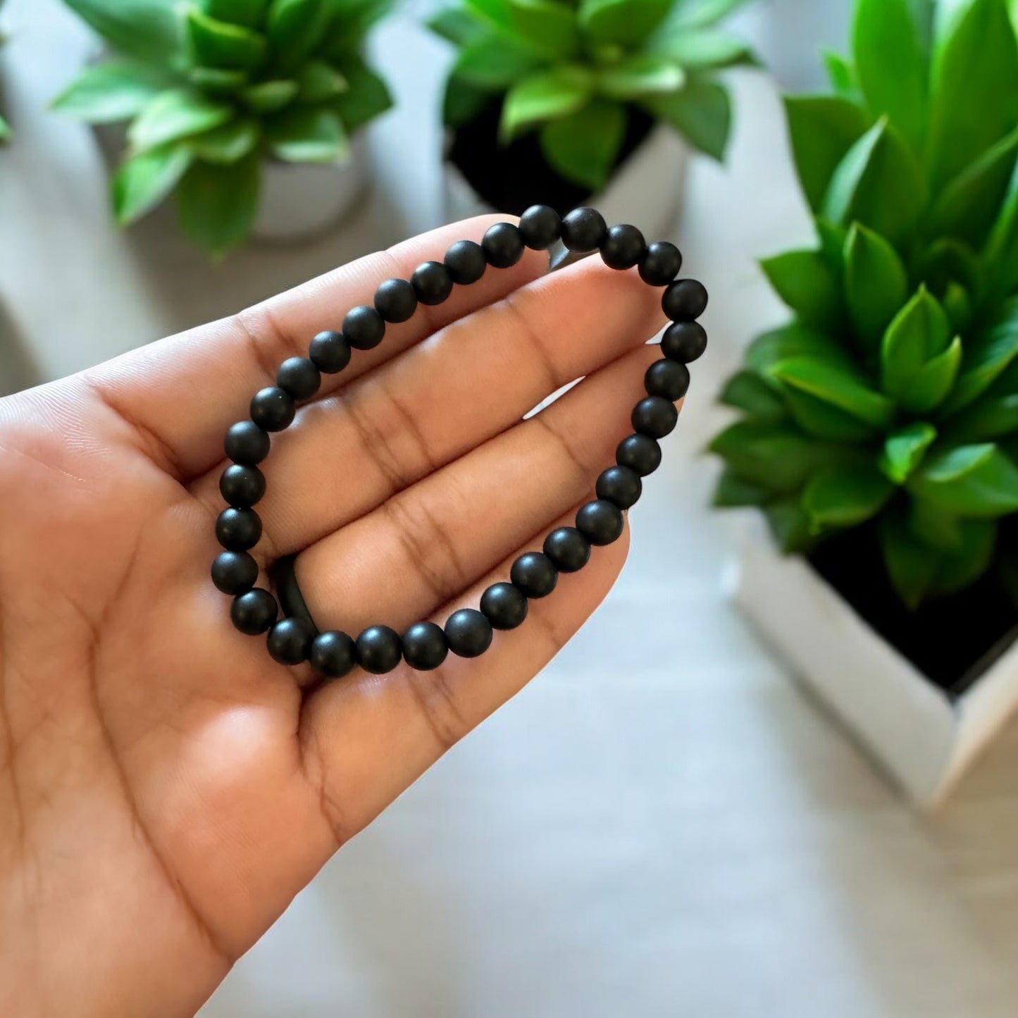 7 Inch Matte Black Onyx Bead Stretch Bracelet