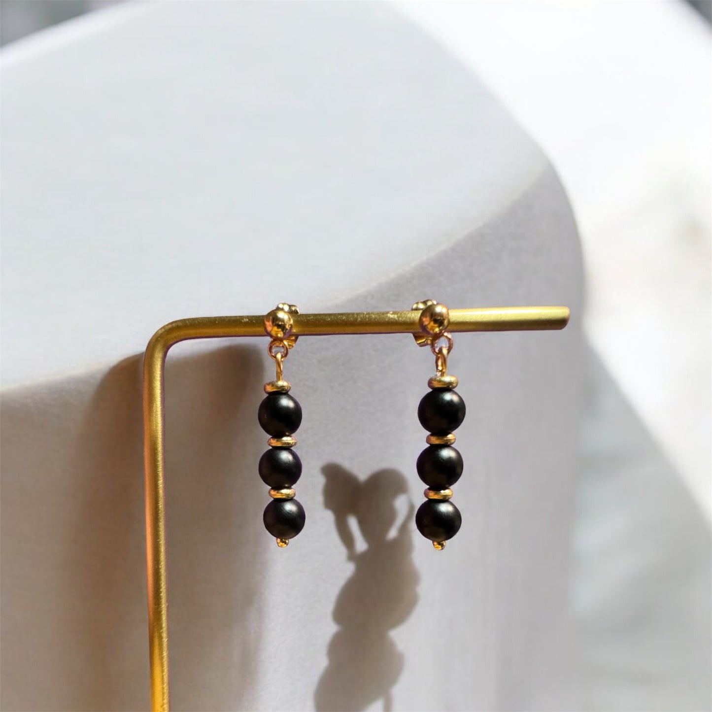 Black Onyx Gemstone Bead Dangle Earrings