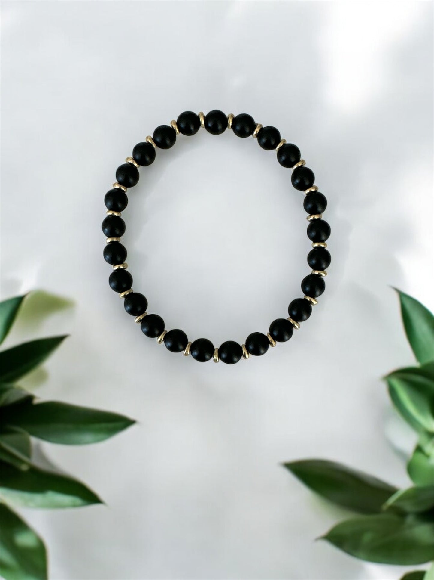 Black Onyx Gemstone Bead Stretch Bracelet