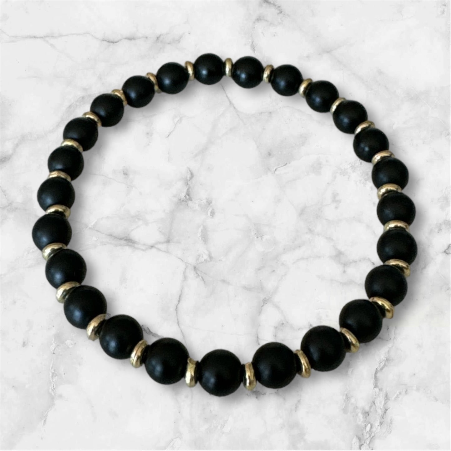 Black Onyx Gemstone Bead Stretch Bracelet