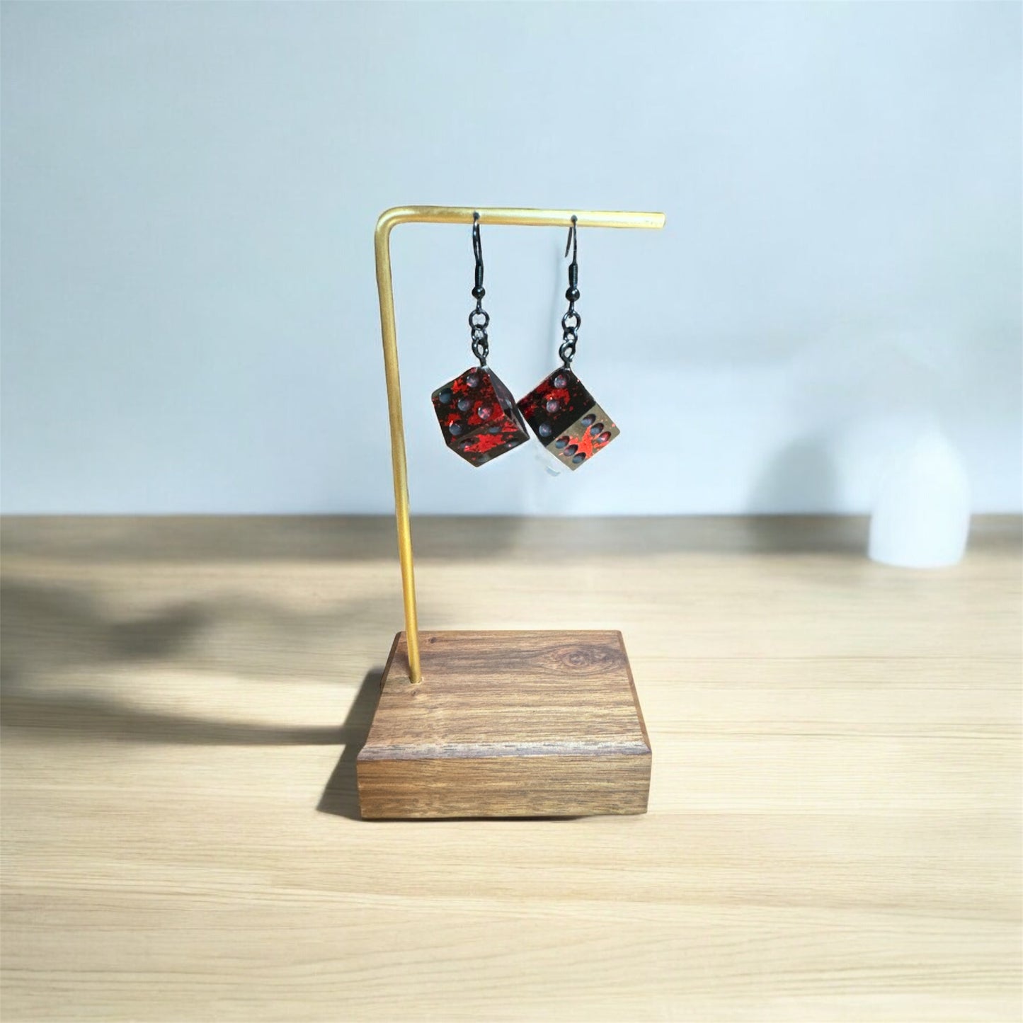 Red and Black Dice Dangle Earrings