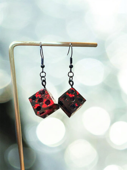 Red and Black Dice Dangle Earrings