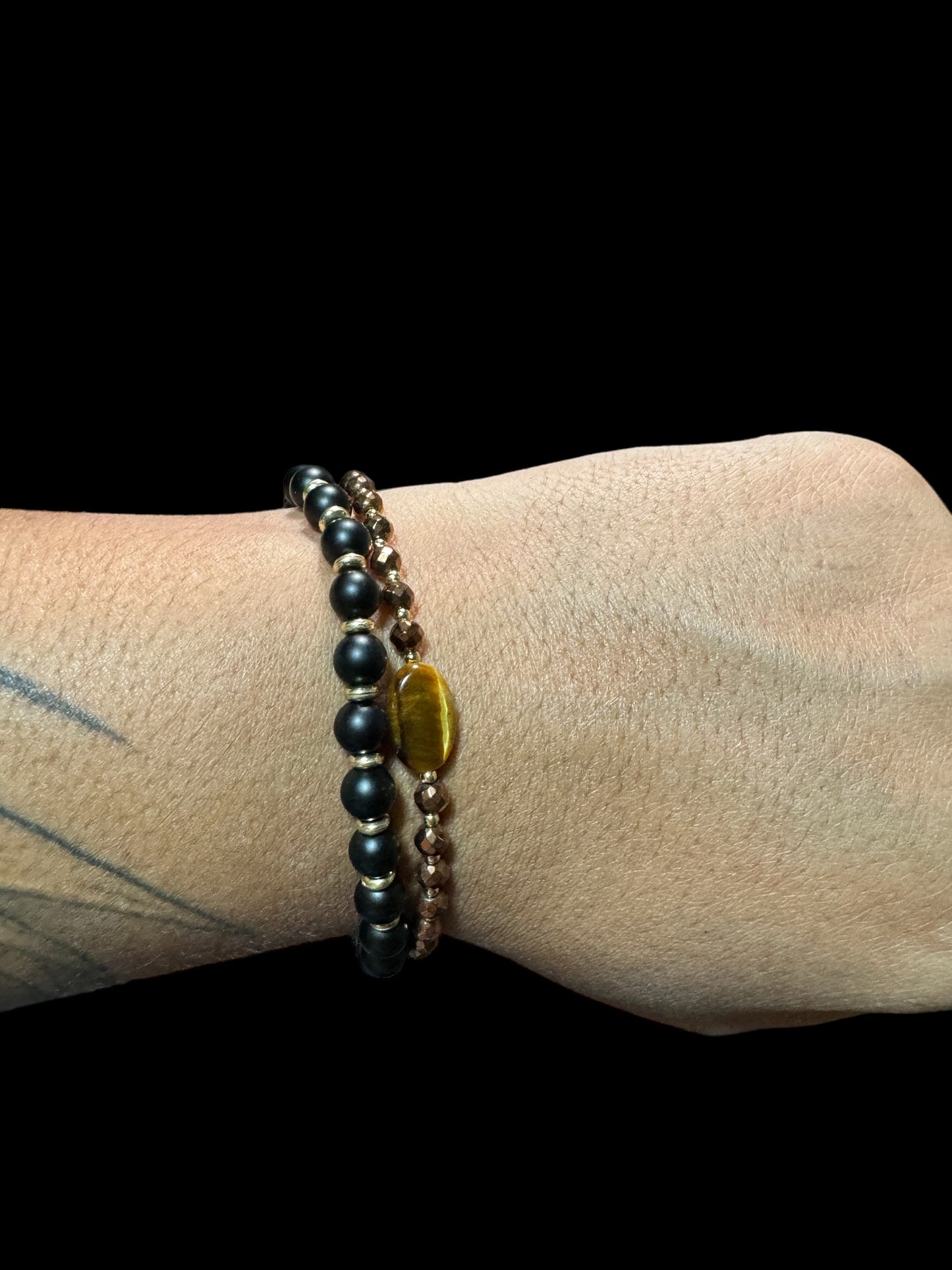 4mm Bronze Hematite with Oval Tiger's Eye Bracelet and Earring Set